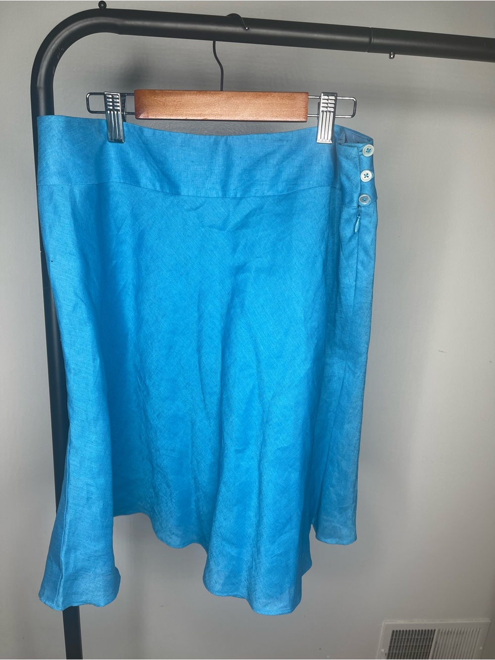 Ann Taylor Bright Blue Midi A-Line Skirt with Side Buttons